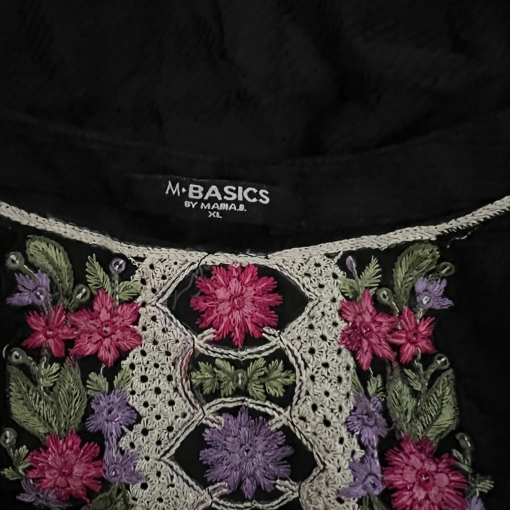 M-Basics Black Floral Embroidered Long Sleeve Dress